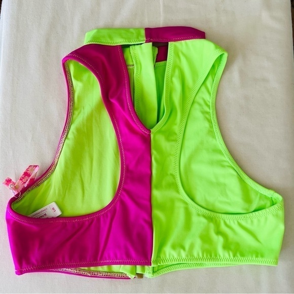 LoveShackFancy x Hurley Solid Blocked Bow Bikini Top in Magenta Neon Lime - Picture 12 of 15